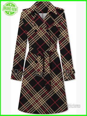 Waterproof Trench Coat with Belt, Double Breasted, Mid-Length